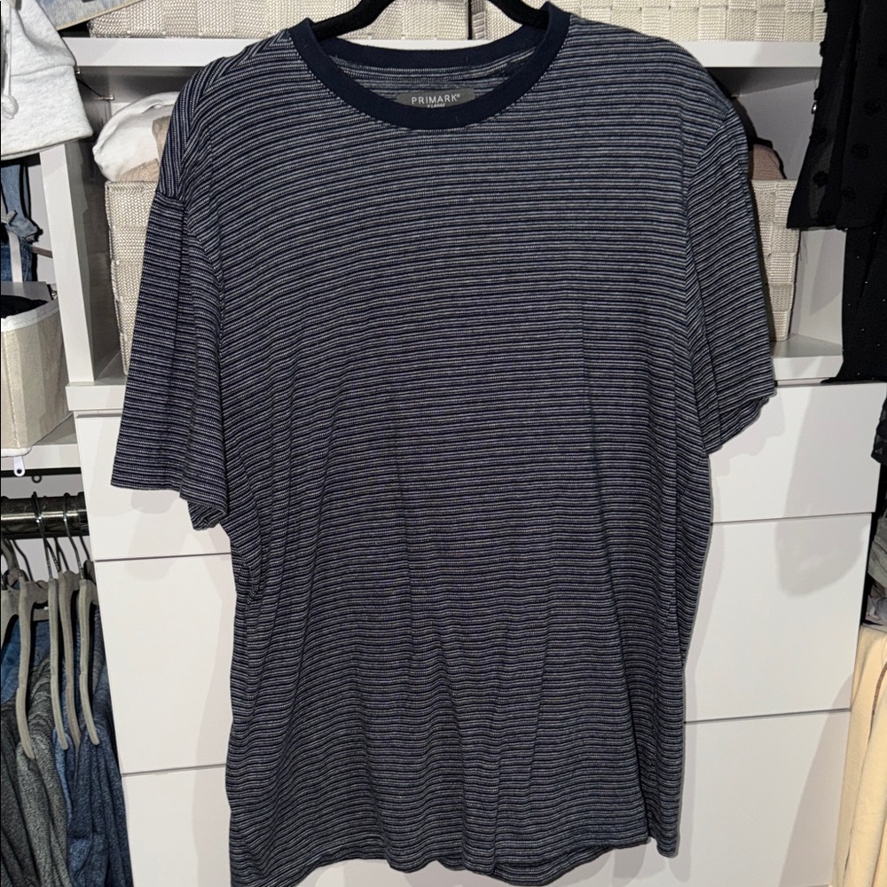 Primark Men's Blue and Gray Striped Tee
